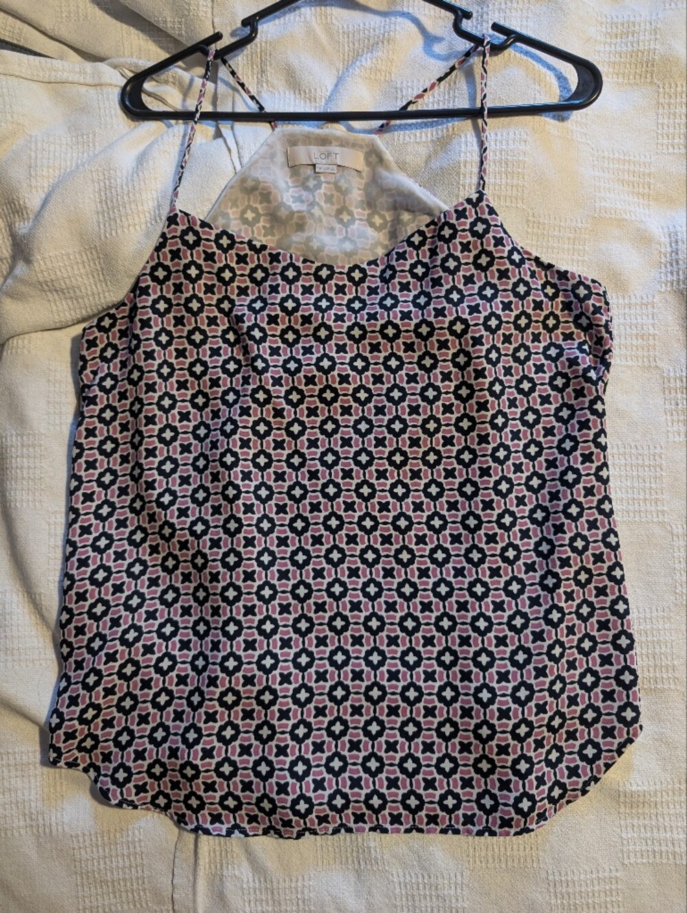 LOFT Pink and Navy Geometric Print Camisole
